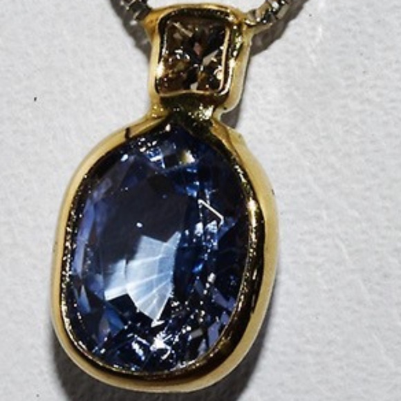 $1,900 10K/14K Gold .89CT Natural Ceylon Sapphire & Diamond 2-Stone Necklace - Picture 3 of 8